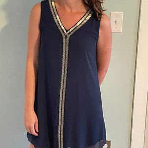 Blue and silver shift dress